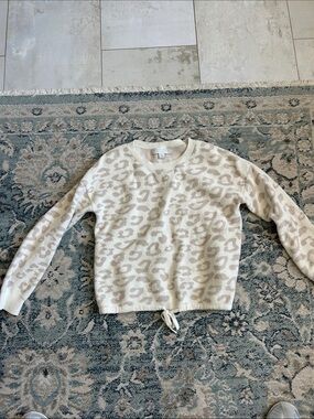 Cream Leopard-Print Girls Pullover Sweater